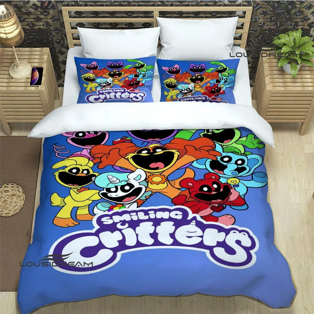 Single-Sided Cartoon Printed Comforter, Comfortable Bedspreads,  King and Queen Bedding Set, Birthday Gift, S-smiling, 3Pcs