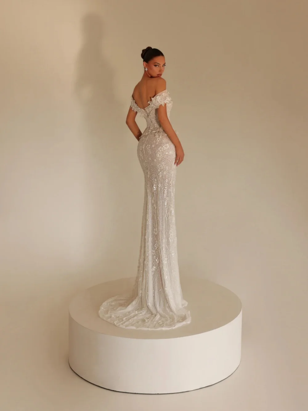Customized Off Shoulder Mermaid Bridal Gown Beaded Corset Bodice Floor Length Flowy Tulle Skirt Wedding Reception Dress