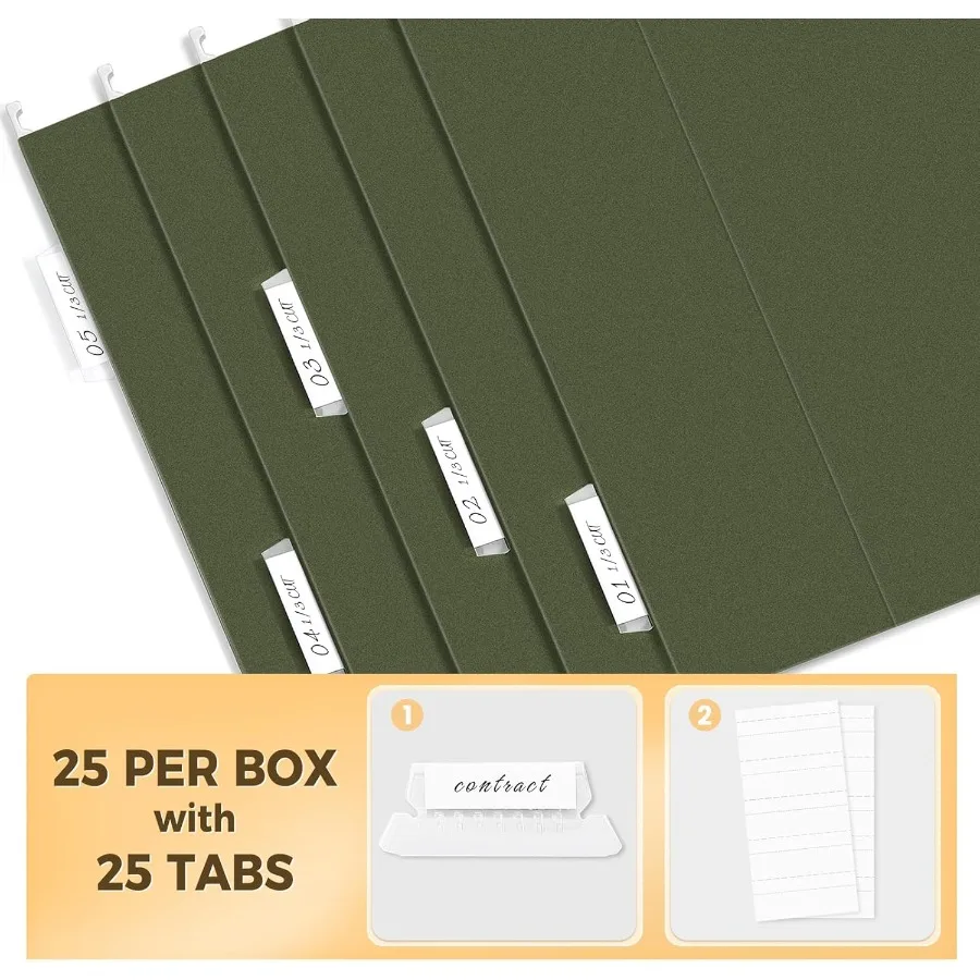 مجلدات ملفات معلقة من SUNEE مكونة من 25 قطعة من مجلدات التعليق المقواة بحجم الحروف مع علامات تبويب 1/5 قطع قابلة للتعديل مثالية لتخزين الملفات الضخمة