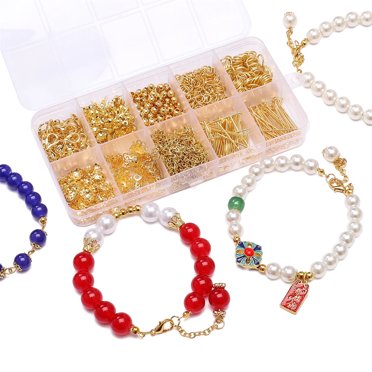 Best-Selling 10-Grid Alloy Stainless Steel Chain Kit - Jewelry Making Materials for Bracelets Earrings Accessories Approx 820pcs