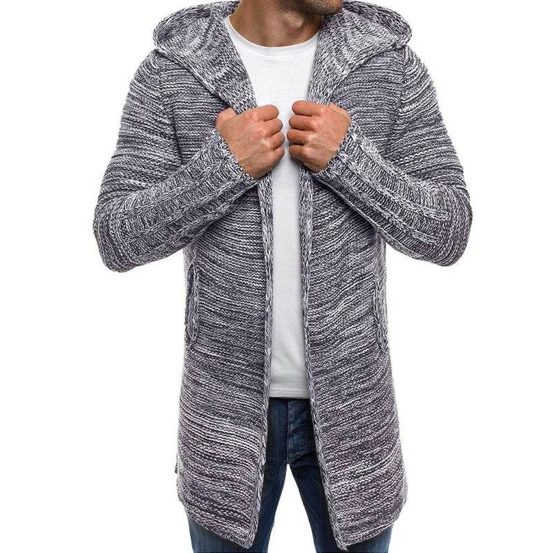 Men Jackets 2022 Spring Autumn New Mens Casual Sweater Snowflake Hooded Medium Long Knitted Cardigan Mens Outerwear Coats