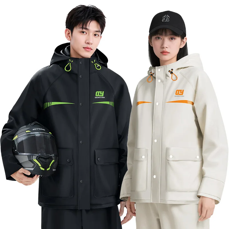 PVC Raincoat Rainpants Suit Adults Split Raincoat Long Full Body Rainproof Couple Cycling Raincoat Riding Reflective Rainwear