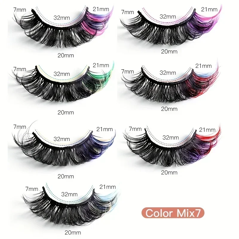 7 pairs of colored false eyelashes 3D mink DD curly fluffy eyelashes Russian curly natural thick fluffy eyelashes