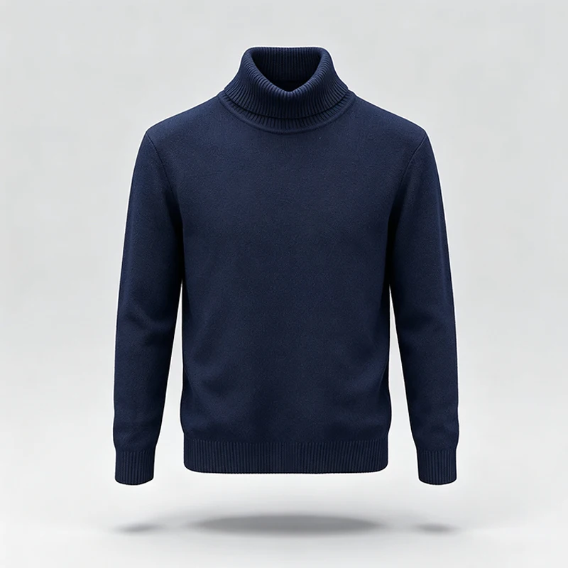 Herren-Strickpullover mit Rollkragen, langen Ärmeln und geripptem Saum und Bündchen, ideal für den urbanen Alltag, den Stadtpendelverkehr, die Freizeit und die kalte Jahreszeit. – Detail 5