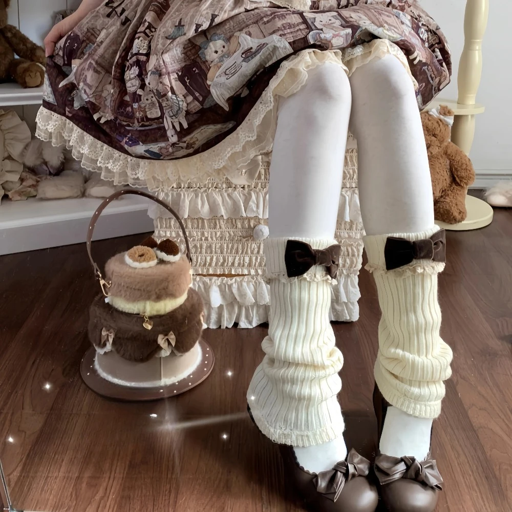 ถุงเท้าไหมพรมถักลายลูกไม้สไตล์โลลิต้าแบบญี่ปุ่น ถุงเท้าขนปุยสำหรับผู้หญิง ฤดูใบไม้ร่วงและฤดูหนาว น่ารัก