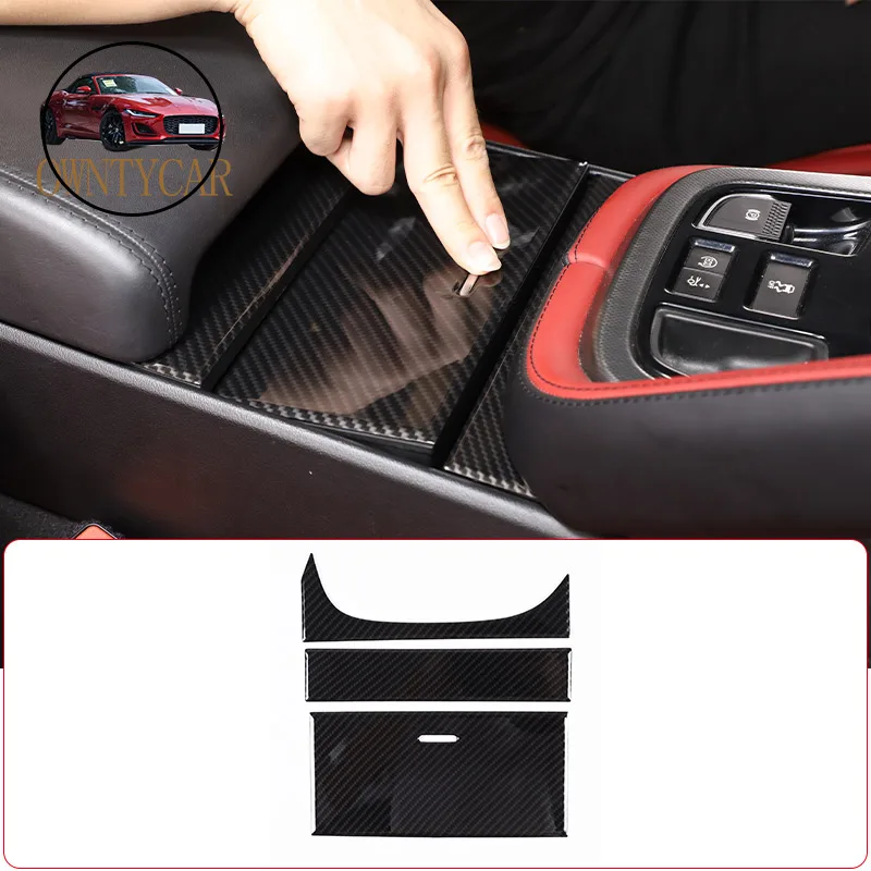 ABS Carbon Fiber/Matte black For Jaguar F-TYPE 2013-2024 Center Console Storage Box Panel Cover Trims Sticker Car Accessories