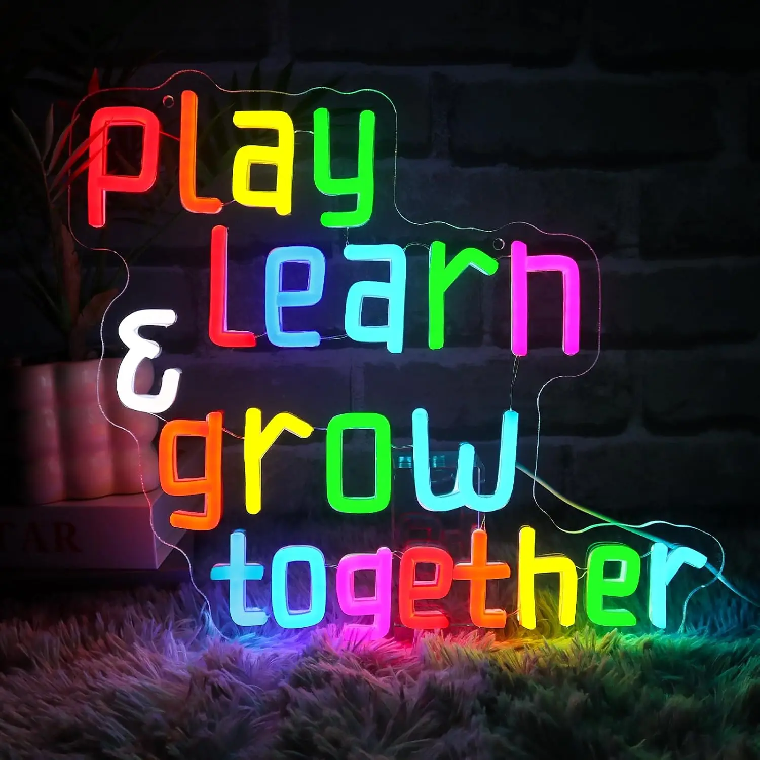 Play Learn Grow Together Neon Sign USB Powered LED Neon Light for Classroom Playroom Party Shop Bedroom Decoration Gift