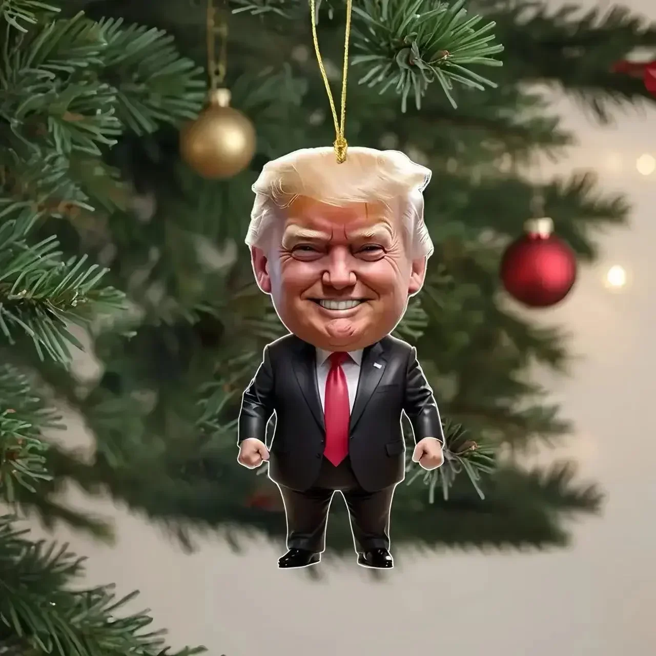 Funny Trump-Inspired Acrylic Flat Christmas Decor Hanging Ornament for Car and Tree Perfect Holiday Gift Funny Cartoon Pendant