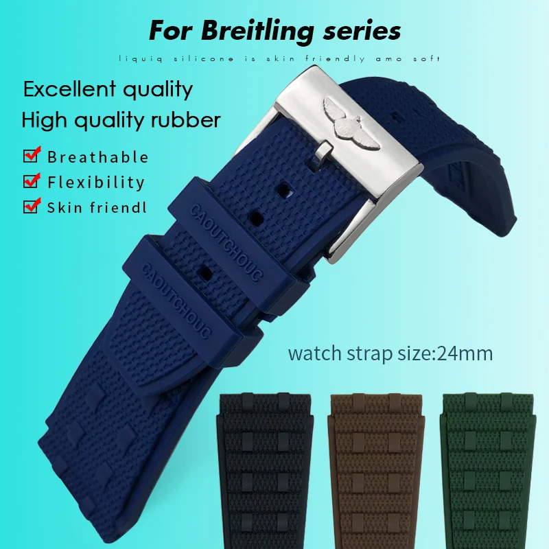 22mm 23mm 24mm Soft Rubber Silicone Watchband for Breitling Breitling Super Chronomat B01 Sports Waterproof Watch Strap Bracelet