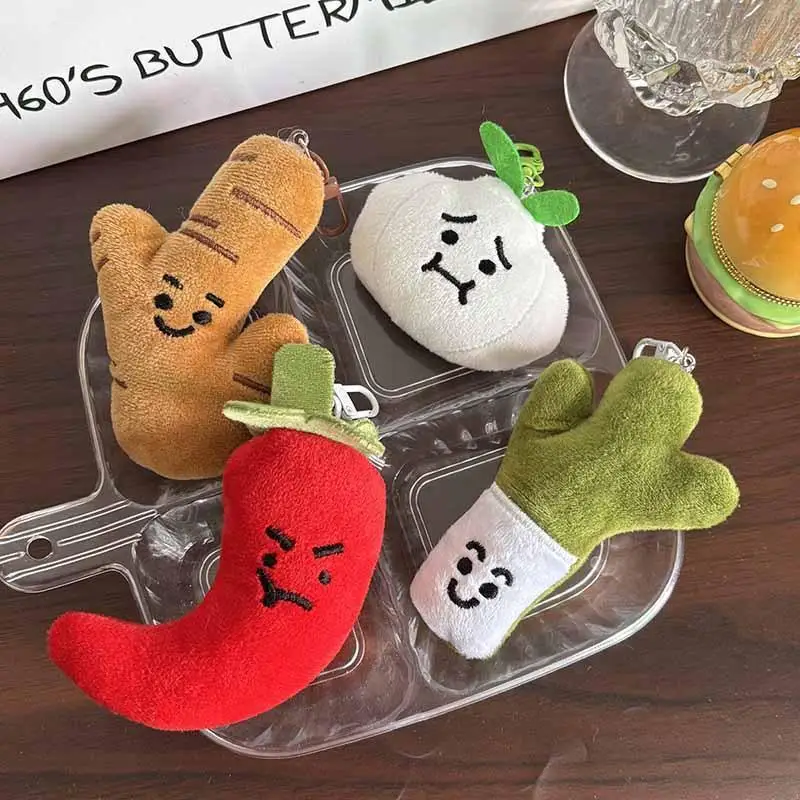 Fluffy Food Shaped Plush Keychain Cute Green Onion Ginger Chili Pendant for Girls Casual Bag Accessory