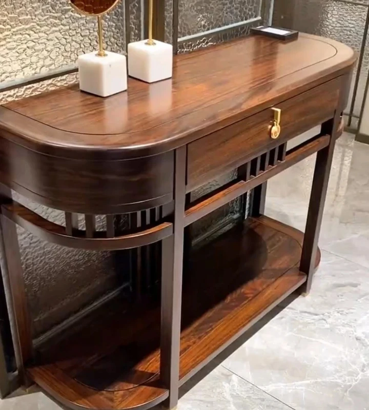 X-S   New Chinese Style Black Walnut Wood Entryway Table Storage Simple Zen Entryway Console Side Table HG