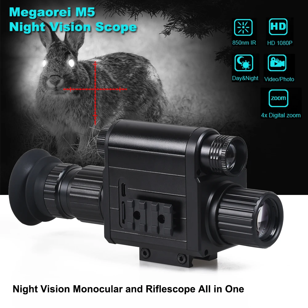 M5 Digital Night Vision Monocular IR Optics Riflescope 1080P Video Photo Recording Camera All in 1 for Hunting Surveillance