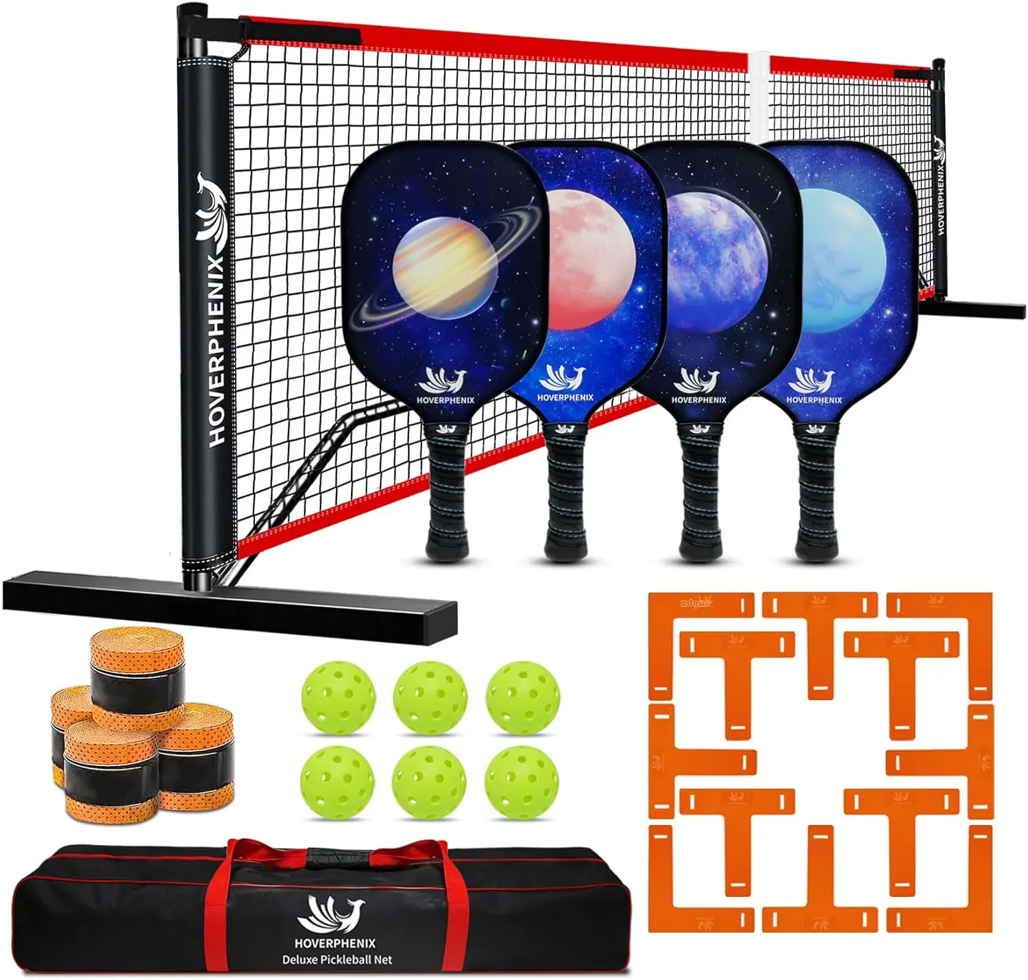 ชุด Pickleball ขนาดระเบียบ FT พร้อมชุดตาข่ายและไม้พายไฟเบอร์กลาส 4 ชิ้น, Pickleball กลางแจ้งและกระเป๋าพกพา