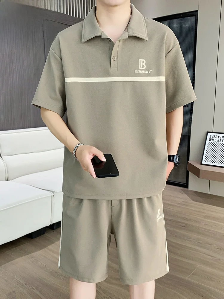 pierre-cardin-summer-men's-ice-silk-casual-short-sleeve-shirt-sportswear-set-stylish-polyester-fiber-elastic-fabric