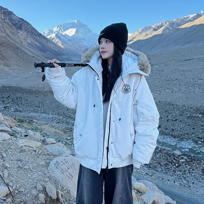 معطف الشتاء الرجعية المرأة مقنعين أسفل سترة الفراء طوق تنوعا ملابس خارجية سميكة البوليستر النسيج طويلة الأكمام نمط التنقل #5