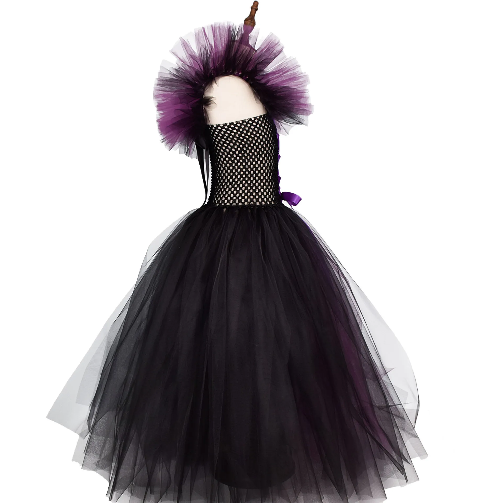 Children \'s Cosplay Apparel for Halloween 2024 Maleficent Costume Tutu Dress Girl Evil Queen Disguise Witch Gown Villain Costume