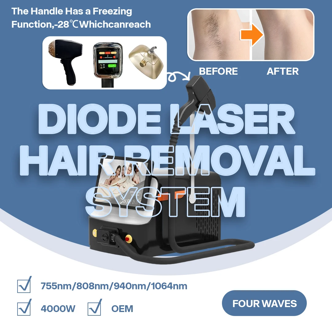 

Professional OEM 4 Wavelength 755 808 940 1064nm Diode Laser Hair Removal Machine Painless Depiladora Laser Women