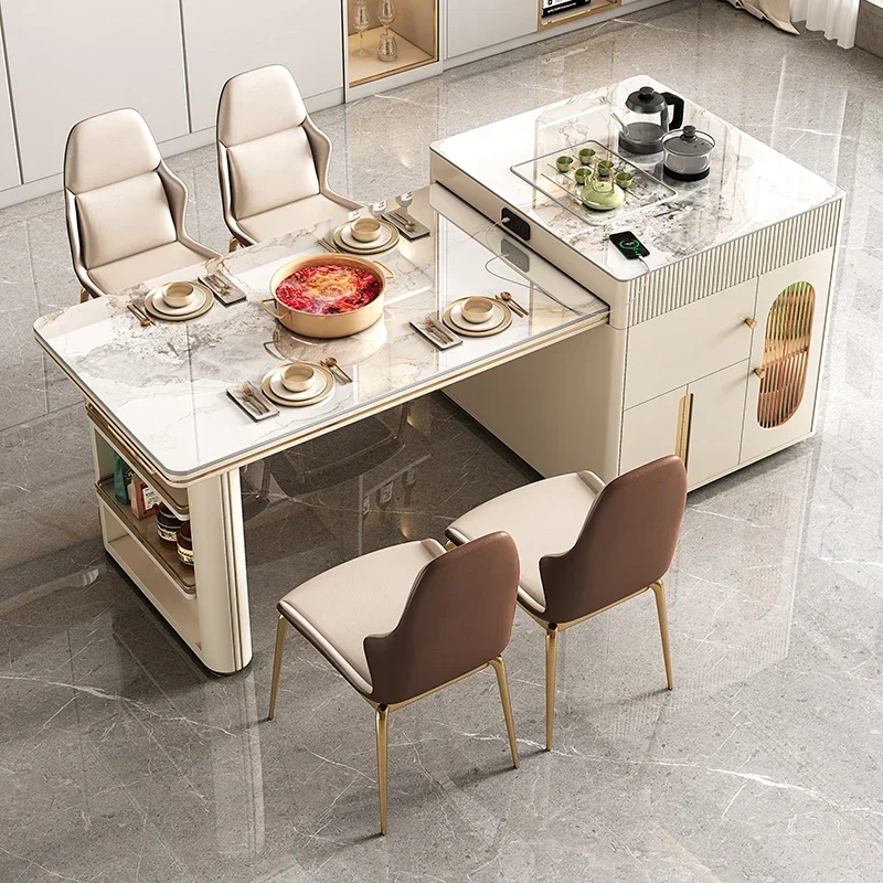Fridge Microwave Oven Dining Table Chairs White Island Kitchen Tables Extensible Restaurant Modern Mesa Comedor Home Furniture