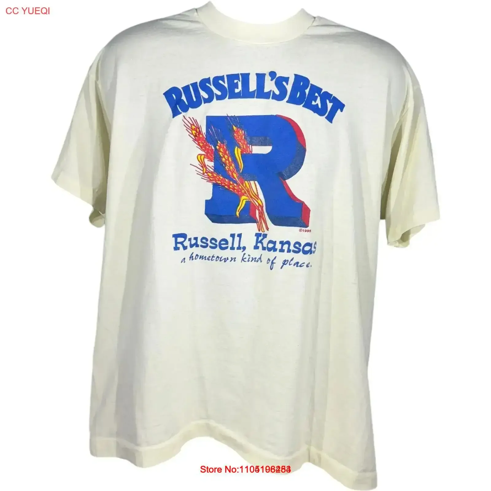 

Винтажная сувенирная футболка Рассел Канзас 90-х годов, винтажная стираная модная мягкая растянутая удобная уличная одежда, слегка повседневная одежда