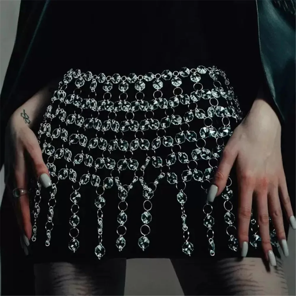 

Сетчатая юбка со стразами и высокой талией, прозрачная мини-юбка трапециевидной формы с вырезом для ночного клуба для женщин, модные платья для девочек