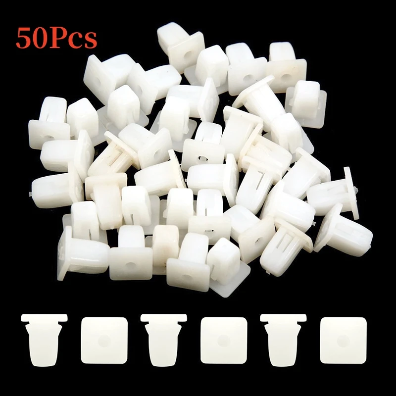 50Pcs Auto Plastic White Square Clips Auto Bumper Fastener Car Door Trim Panel Rivet Retainer Push Engine Cover Fender