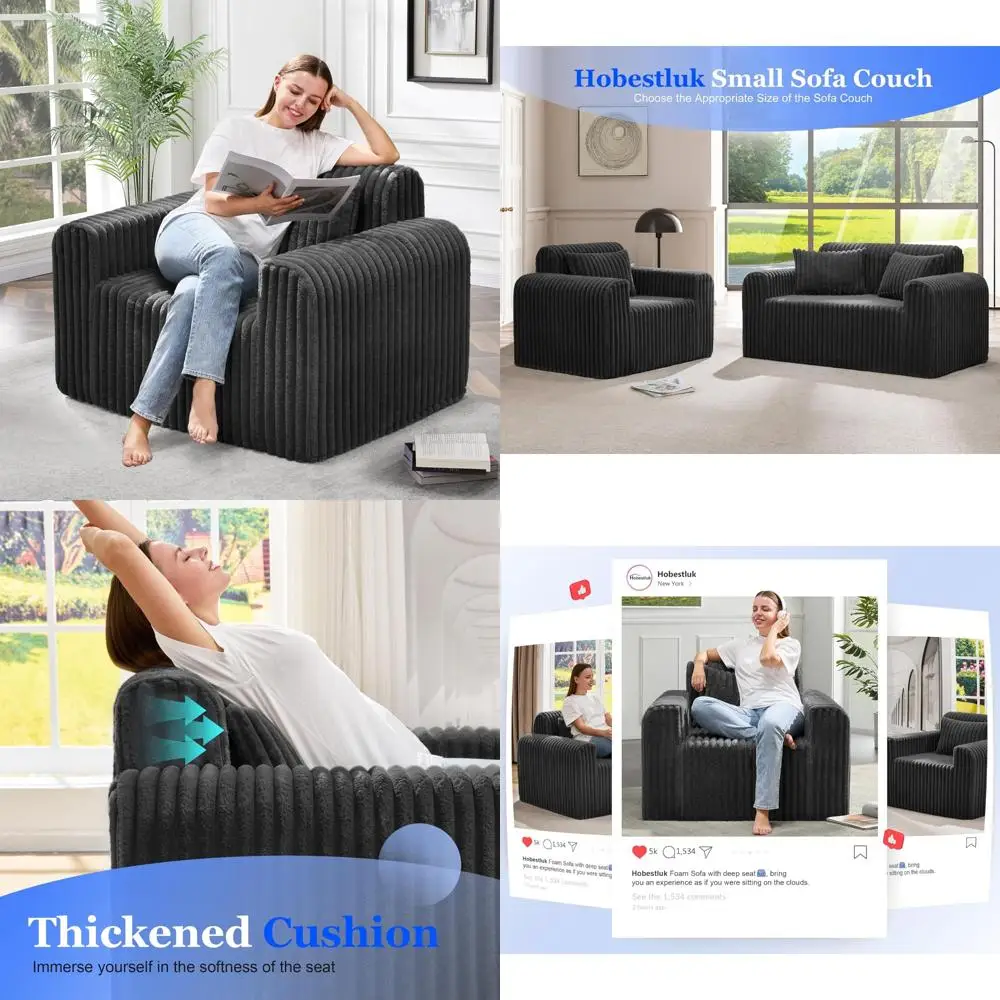 Divano compatto in schiuma per piccoli spazi abitativi: accogliente divano peloso con fodera e cuscini rimovibili