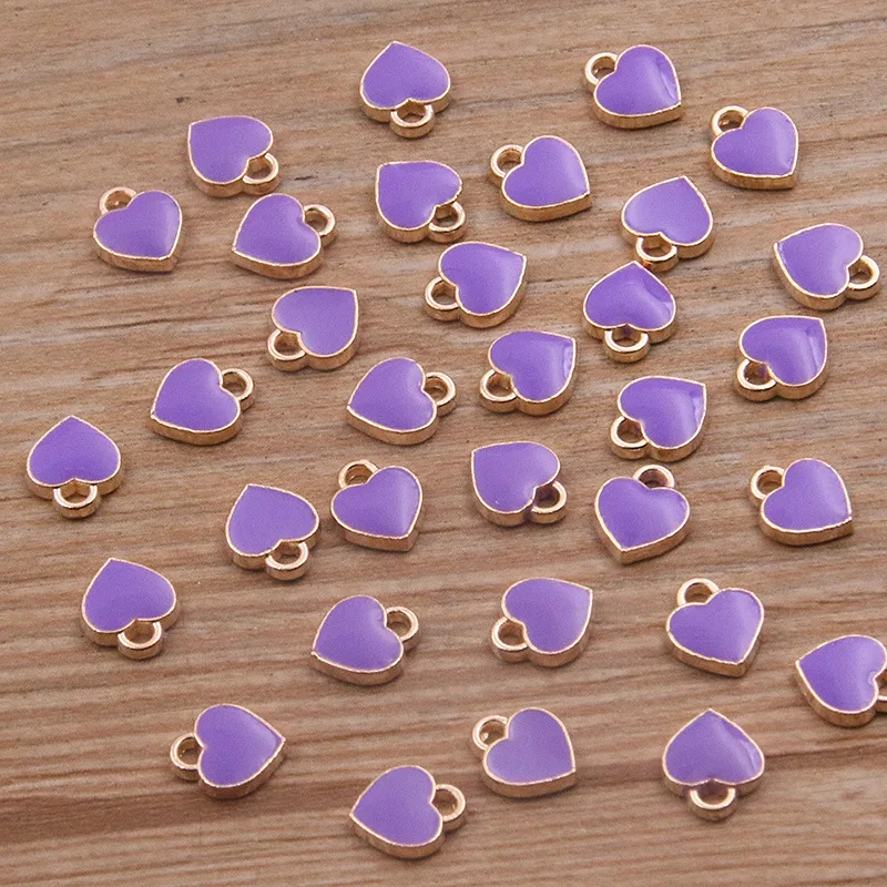 50PCS 6*8mm 10 Color Alloy Metal Drop Oil Small Heart Charms KC Gold Pendant For DIY Bracelet Necklace Jewelry Making