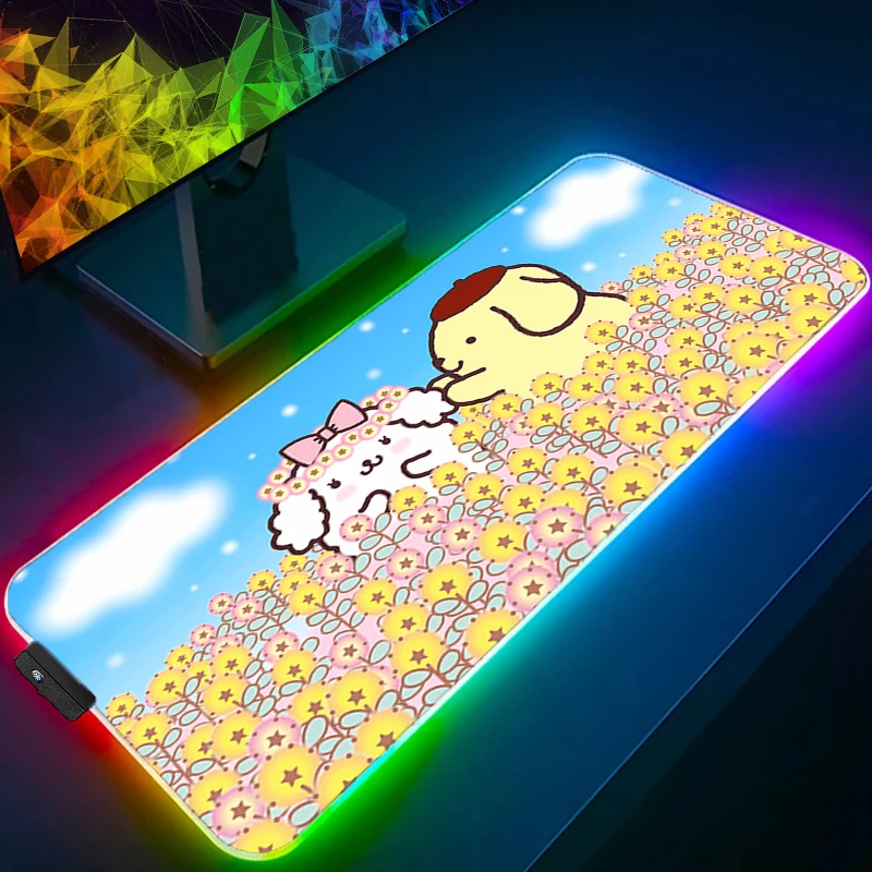 لوحة ماوس LED Pompompurin Gamers Decoracion Gamer Desk Mat RGB Mousepad Locking Edge ملحقات الألعاب الخلفية حصيرة لوحة المفاتيح #4