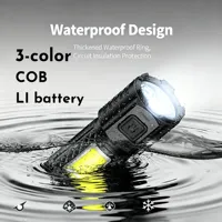 FUNABO COB Flashlight Side Light Hook Portable Outdoor Camping 3 Level Adjustable Small Strobe Lights Flashlight with Li Battery