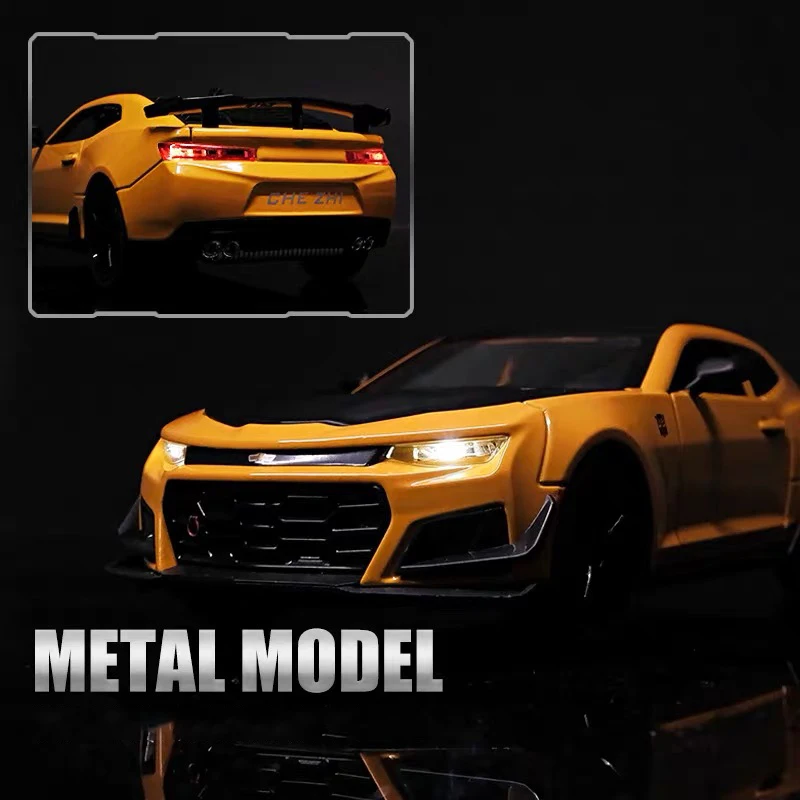 1:24 Chevrolet Camaro Bumblebee Alloy Miniature Car Diecast Metal Scale Model Vehicles Sound＆Light Collection Children Toy Gifts