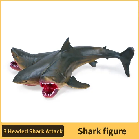 Great White Shark Figurine - 3 headed shark Plastic Model Figure - Fun Educational Play Toy for Boys, Girls & Kids Ages 3+