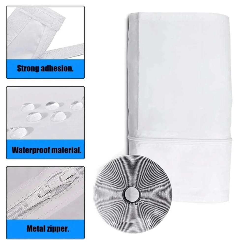 2pcs Polyester Air Conditioner Seal Zipper Closure Hook And Loop Tape AC Window Seal Waterproof White Window Vent Seal