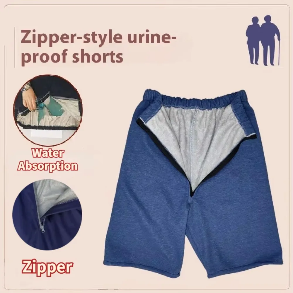 Cotton Diaper Pants Shorts Zipper Breathable Adult Leak-proof Washable Care Diaper Pad Men Women Patient Incontinence Pajamas