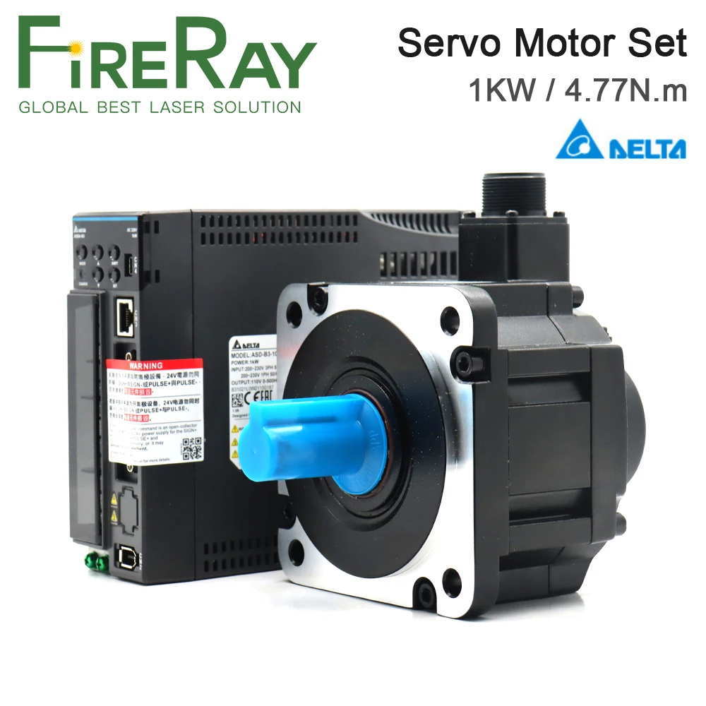 FireRay 1KW AC Servo Motor Driver Kits 4.77N.m 2000rpm B2 Series ASD-B2-1021-B+ECMA-E21310RS with 3m Cable