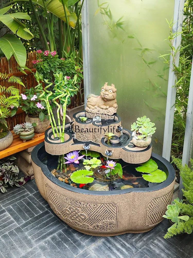 

yj9 Fortune round Fish Pond Flowing Water Ornaments Chinese Outdoor Circulating Water Fountain Water Landscape Decoration