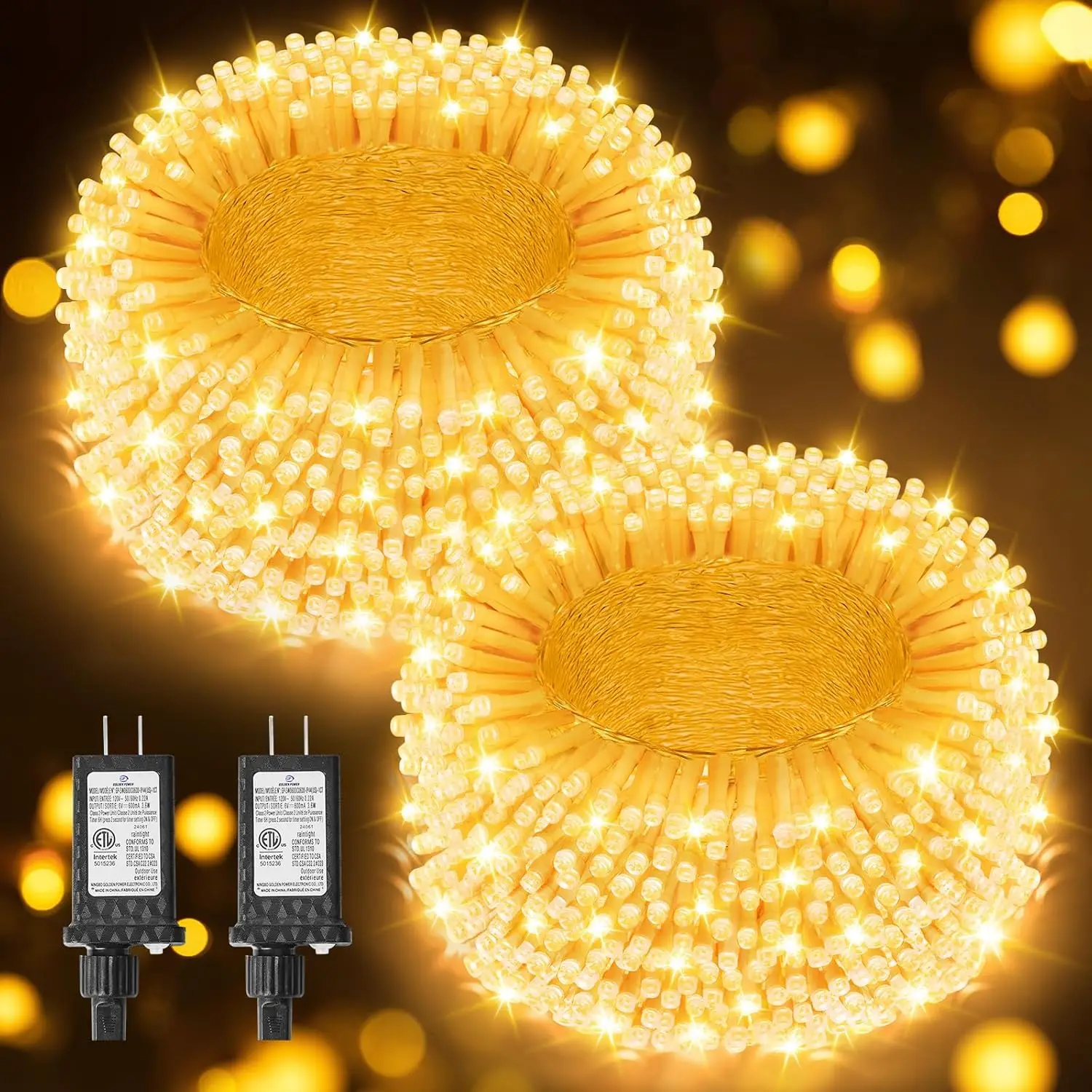 Christmas Lights, 2 Packs 900 LED Outdoor String Lights Waterproof, Timer & Memory, 8 Modes Dimmable Plug in Fairy Lights for Ou