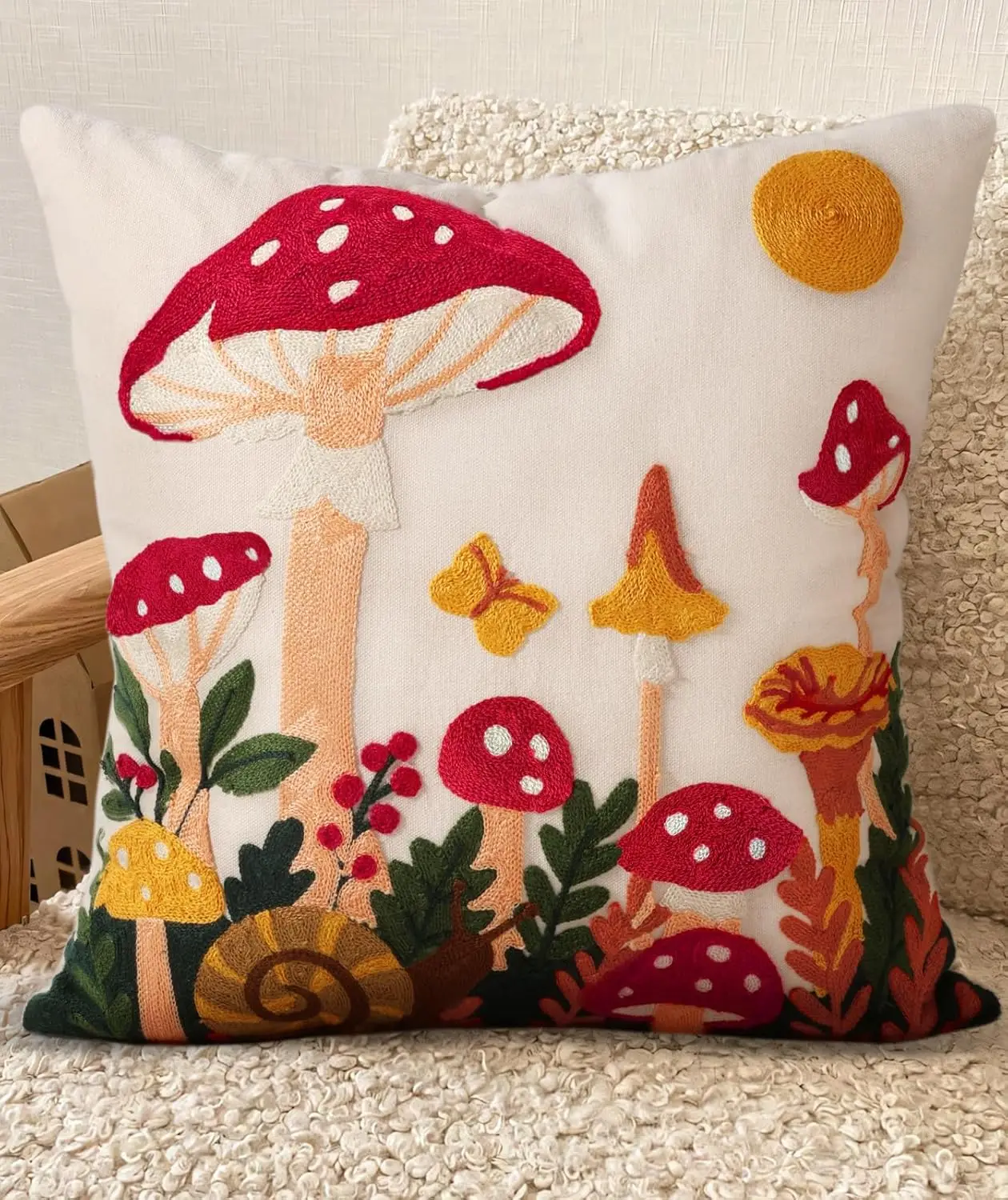 Spring Summer Boho Double-Sided Pillow Case Mushroom Moon Decorative Cushion Cover Print Home Decor for Couch Bed Sofa Room