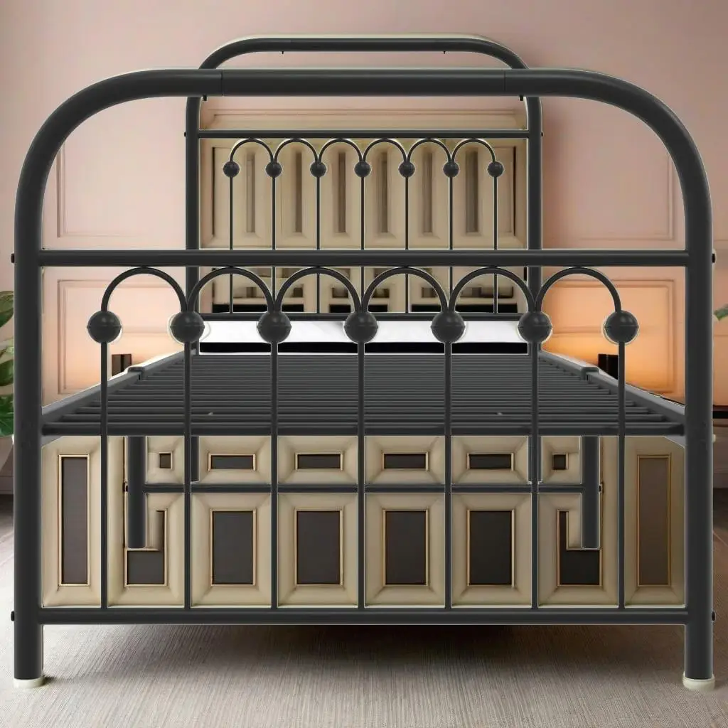 Estructura de cama de metal negro 80x200 cm con estribo - Sin colchón incluido - Diseño resistente para dormitorios modernos