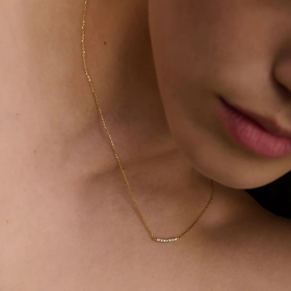 Fashionable Ins Style S925 Sterling Silver Single Row Zircon Pendant Necklace For Women Collarbone Necklace Jewerly Gift