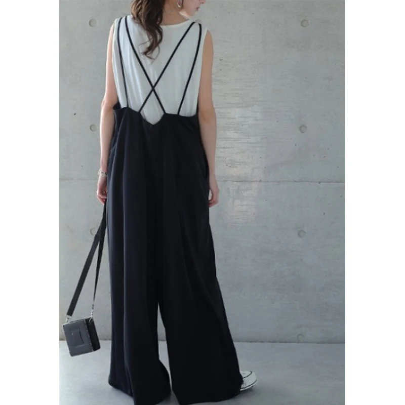 2023 verão novo estilo japão feminino solto macacões sólidos suspender casual solto calças de perna larga feminino verão wear