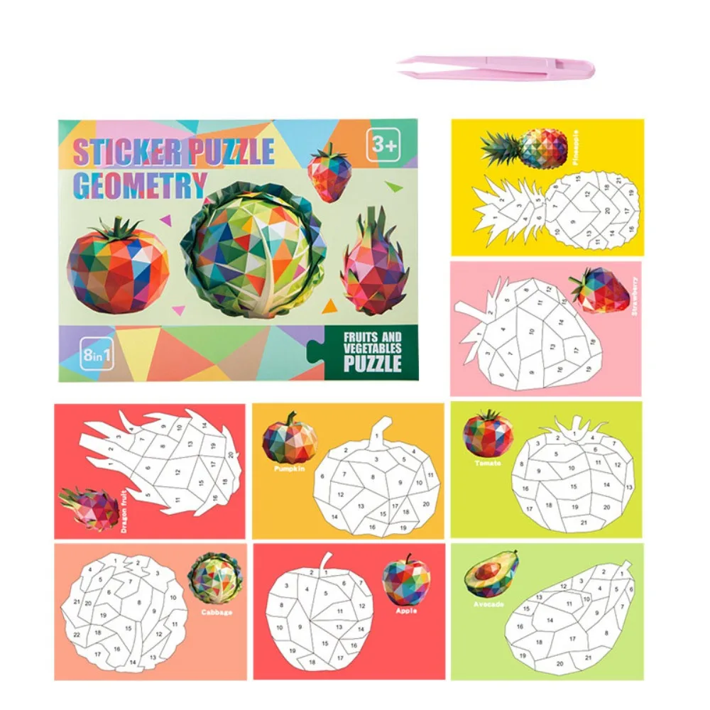 Kawaii Paper 3D Geometric Sticker Books Educational Handmade DIY Paste Material Kit Cute Cartoon Animals Sticker Book