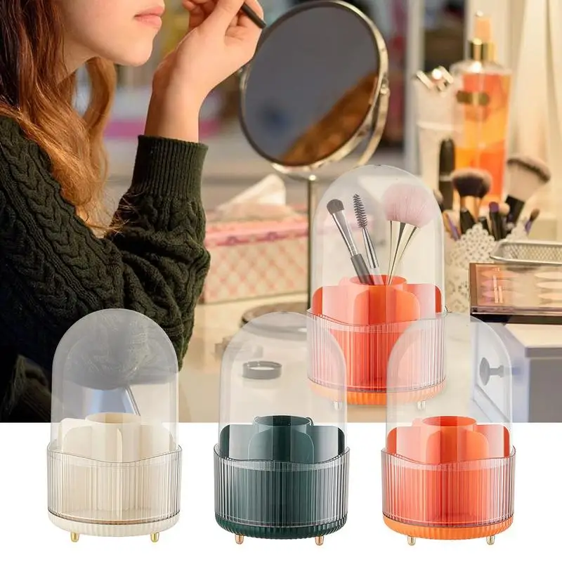 

Makeup Brush Holder with Lid 360 Rotating Makeup Brush Holder Organizer for Vanity Desktop Countertop Dresser Table for Vanity