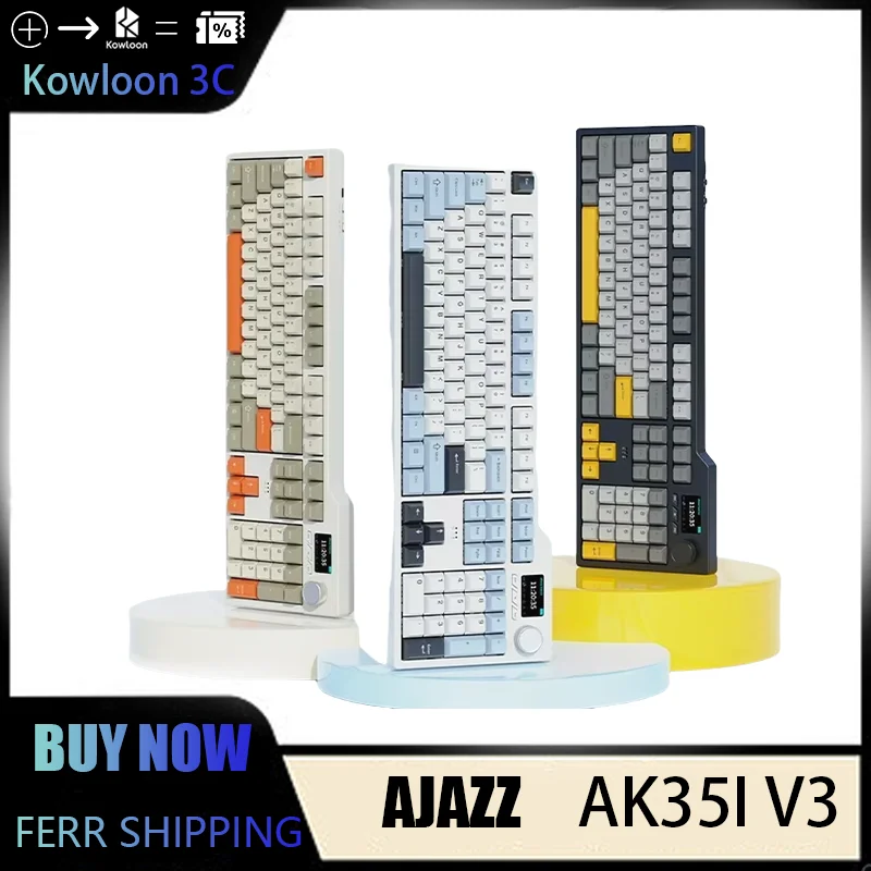 

AJAZZ AK35I V3 104, проводная беспроводная горячая замена, индивидуальная механическая прокладка для клавиатуры, строительные колпачки для клавиш из ПБТ, игровой офис