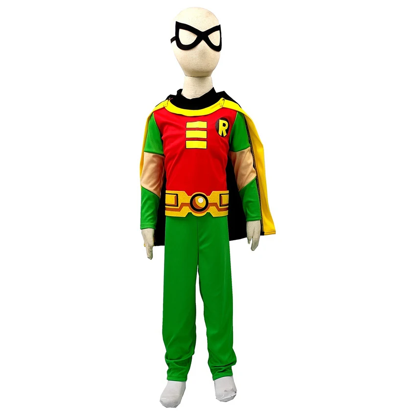 Teen Titans Robin Jumpsuits Cosplay Anime Superhero Eyemask Halloween Costume for Kids Carnival Clothes Cloak Fancy Party Dress