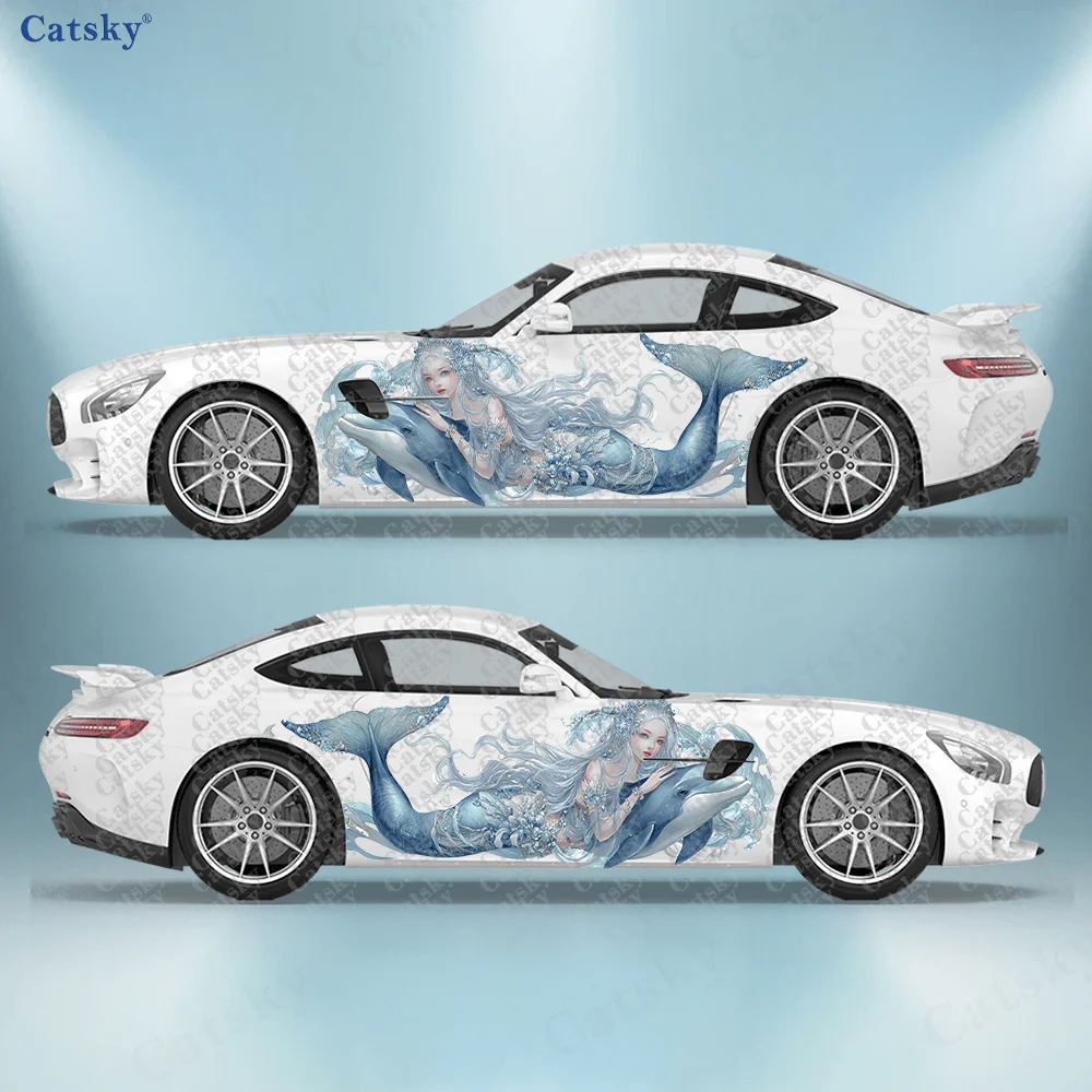 

2pcs Fish and dolphin decals in royal blue color, suitable for cars and trucks, durable, fade-resistant, easy to install and rem