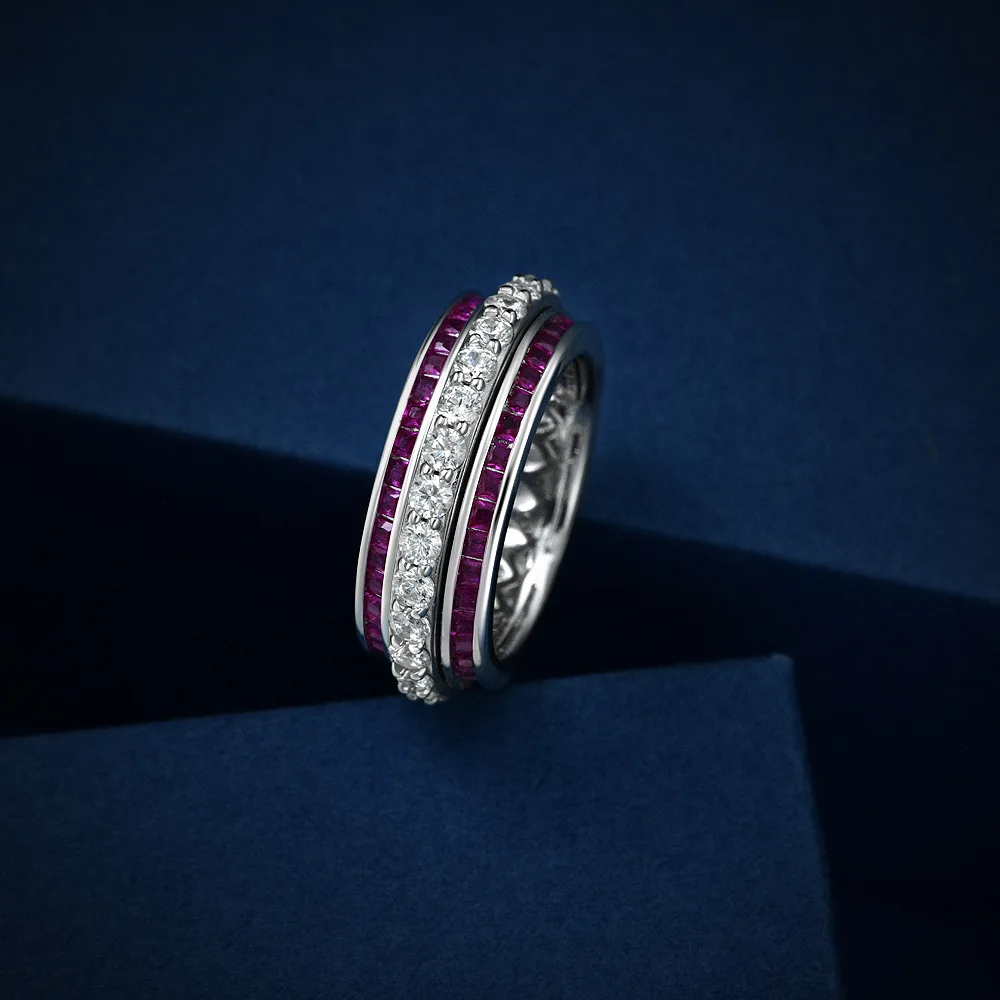 New S925 Silver Round 1.5mm Time Running Ring European and American Wish Simple Women's Wedding Jewelry
