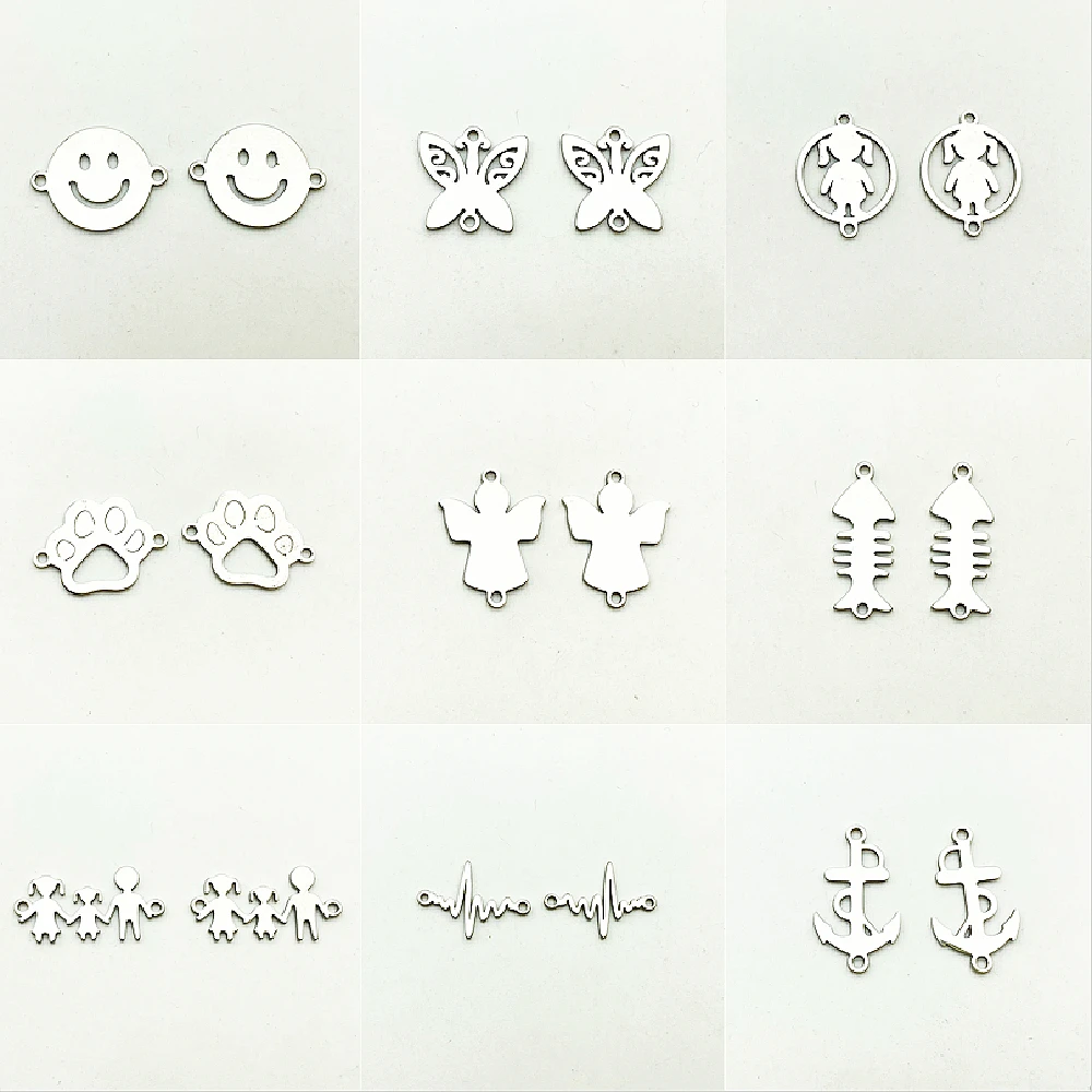 5Pcs/Lot Stainless Steel Charms Animal Love Pendant For Bracelet Make Dog Cat Foot Butterfly Charm Necklace Supplies