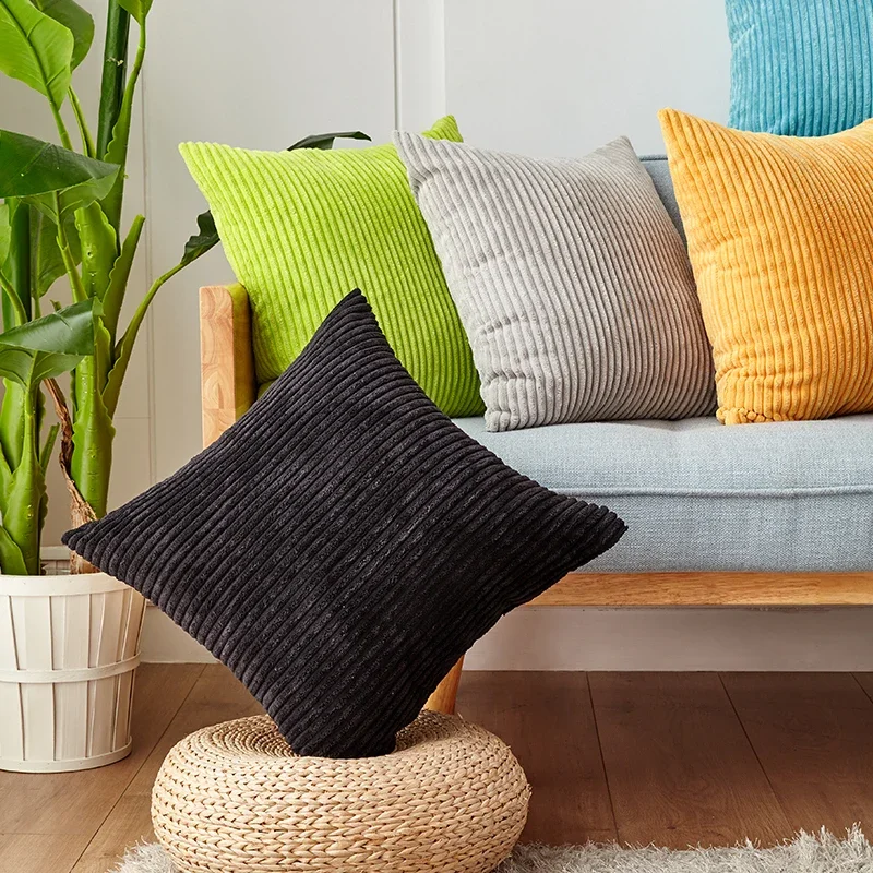 Black Cushion Covers Super-Soft Striped Velvet Corduroy Home Decor Pillow 30x50cm 45x45cm Cover for Sofa Pillow Case