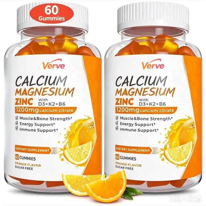 1200mg Calcium Citrate with Vitamin D3 K3- Highly Absorbent Supplement (60 Gummies)