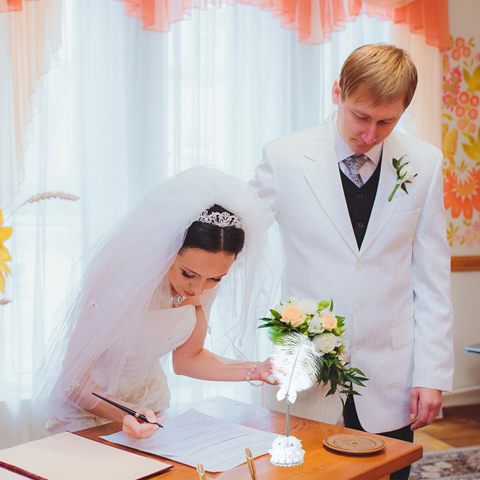 

1 комплект, 1 комплект, ручка для вывески в стиле ретро, страусиная вращающаяся основа, свадебная подпись, гостевая книга, декоративное винтажное письмо